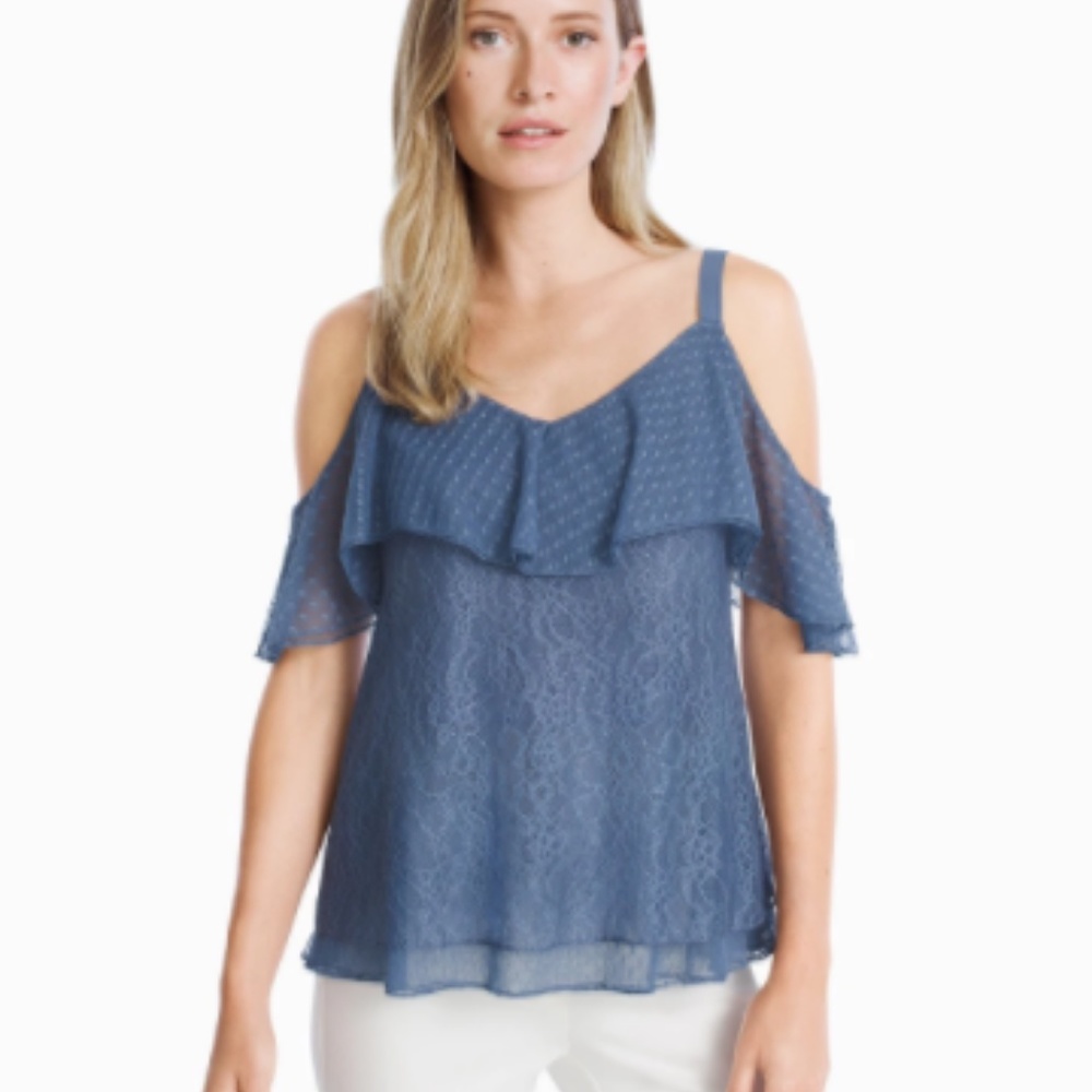 Cold shoulder spaghetti strap lace top